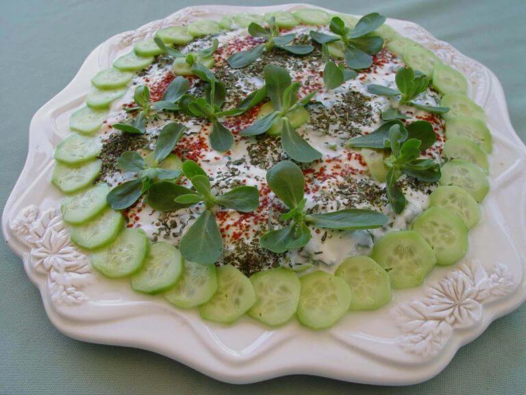 Feldsalat mit Joghurt – Yoğurtlu Semizotu Salatası